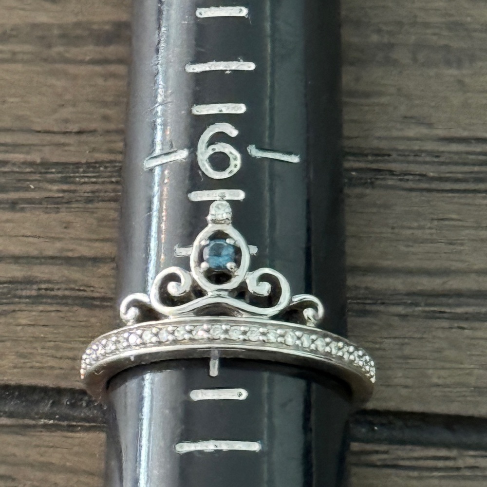 DISNEY Elegant 925 Crown Topaz and CZ Ring Sz 7